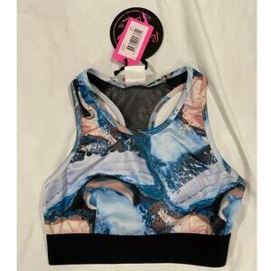 NWT Flo Marbled Blue Black Mesh Sports Dance Bra